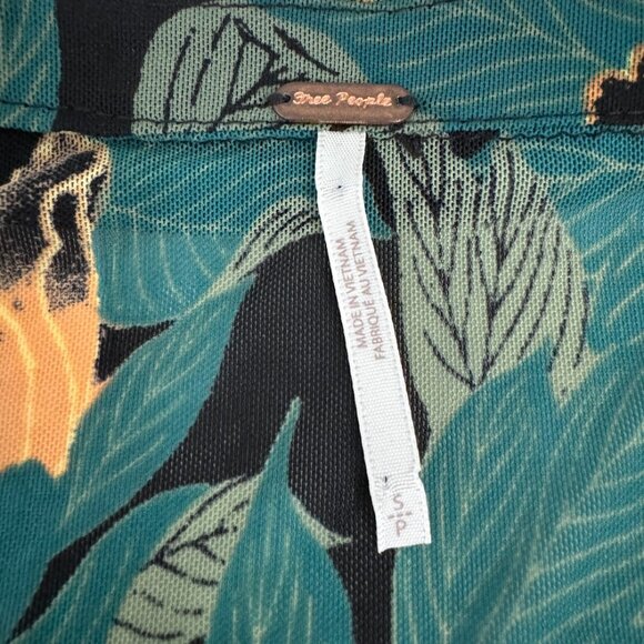 Free People Lucky Shirtee Black Bloom Green Floral Mesh Top Size S - Picture 5 of 13